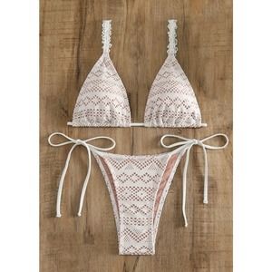 White Nude Cutout Triangle Top String Bikini w/Adjustable Straps Medium A-D Cup